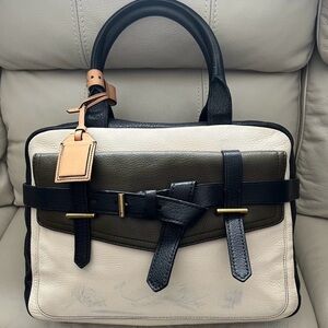 Reed Krakoff Cream, Black & Olive Pebbled Leather Satchel